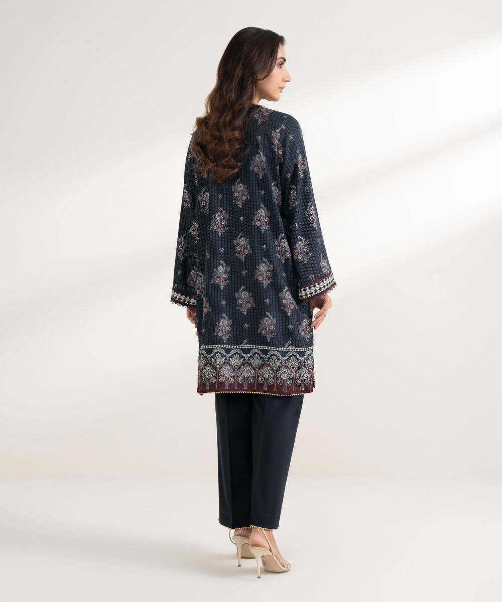 Women's RTW Viscose Linen Printed Straight Black Shirt