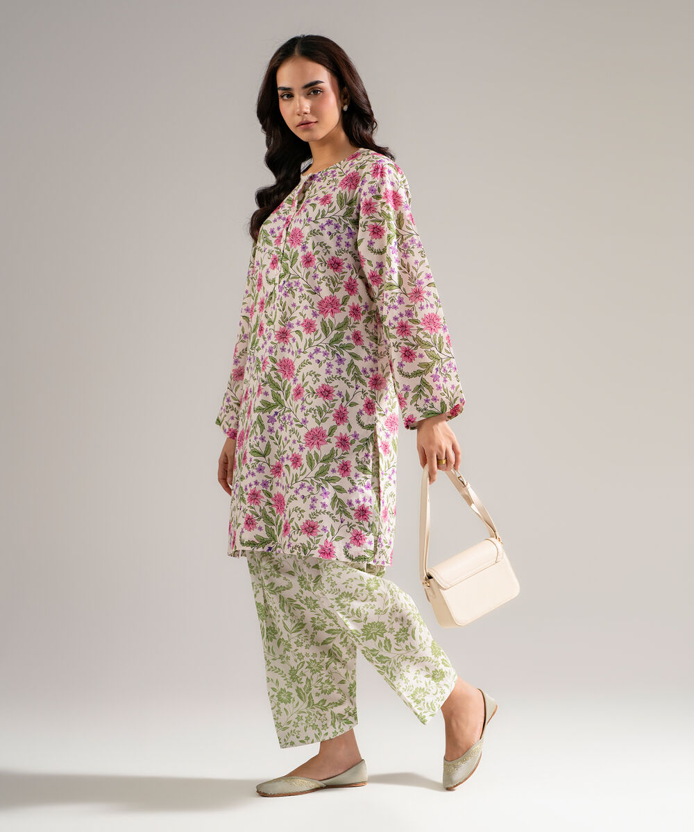 Women's RTW Lawn Printed Off White Straight Shirt
