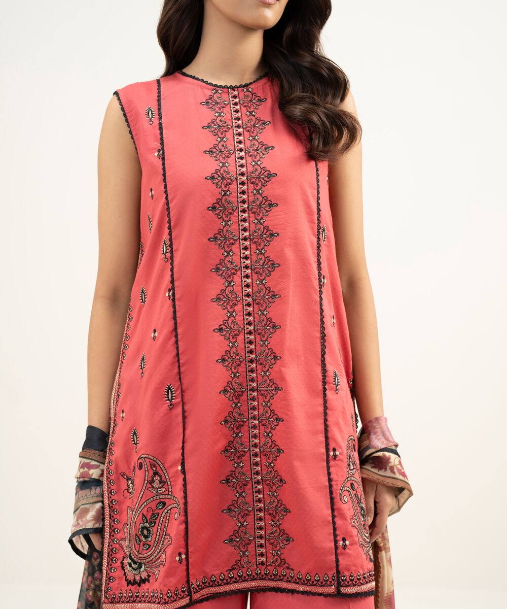 Women's RTW Dobby Embroidered Dusty Rose 3 Piece Suit