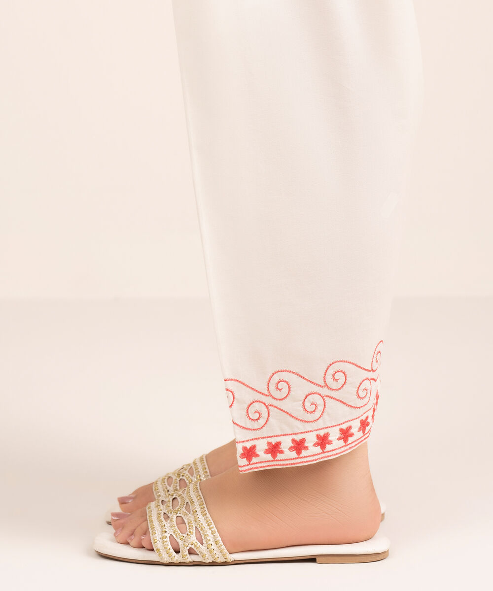 Women's RTW Cambric Embroidered White Shalwar