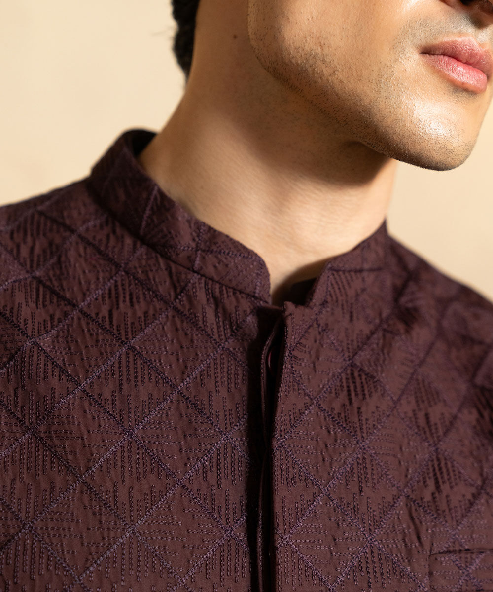 Men's Stitched Embroidered Red Waistcoat