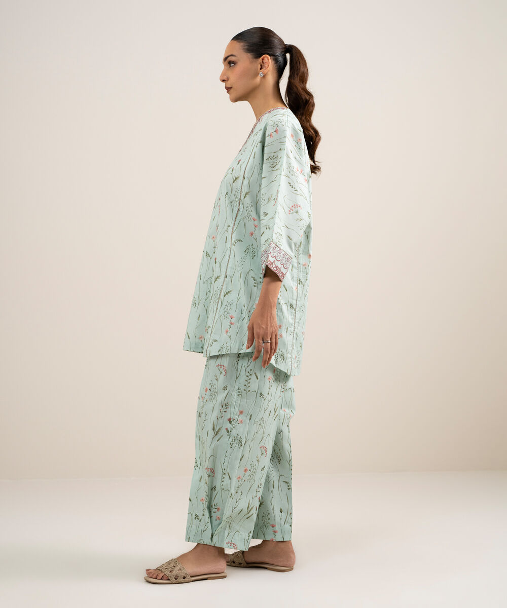 Women's Unstitched Lawn Printed Blue  2 Piece Suit