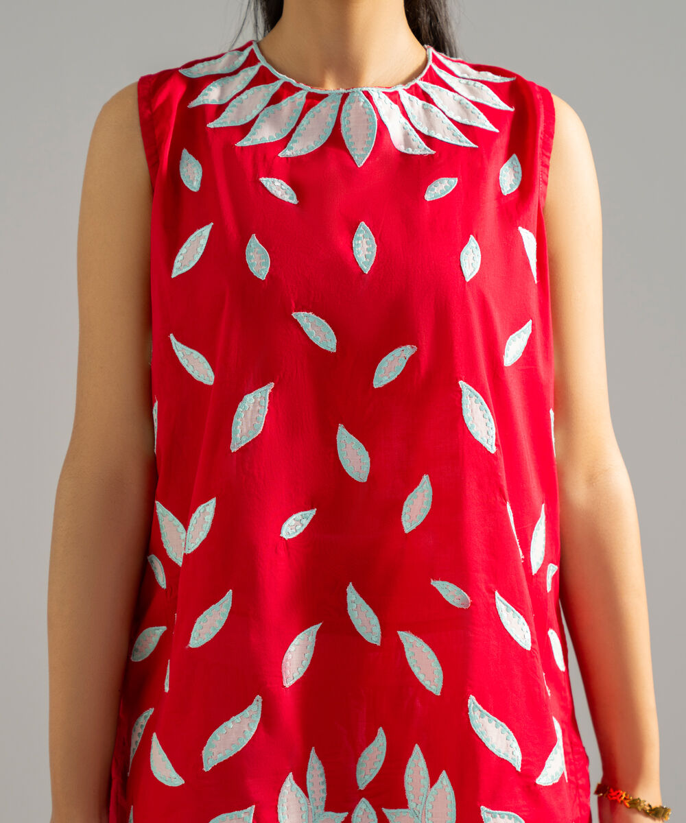 Women's RTW Lawn Solid Embroidered Red 2 Piece Suit