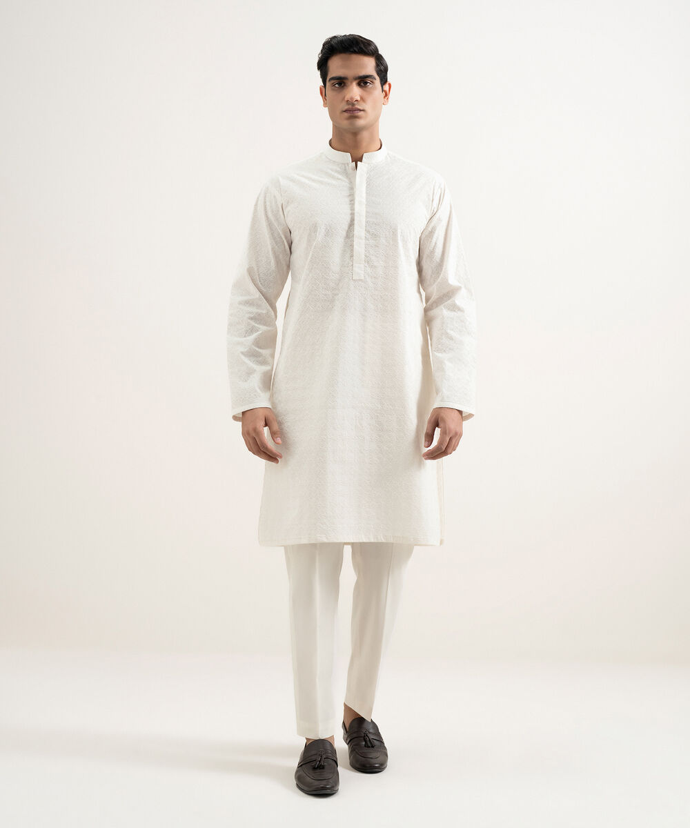 Men's Stitched Cream  Kurta Trouser