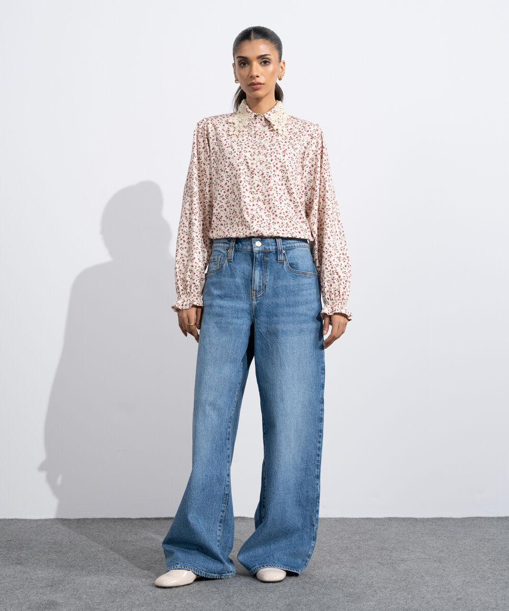 Women's Western Multi Ditsy Print Embroidered Blouse
