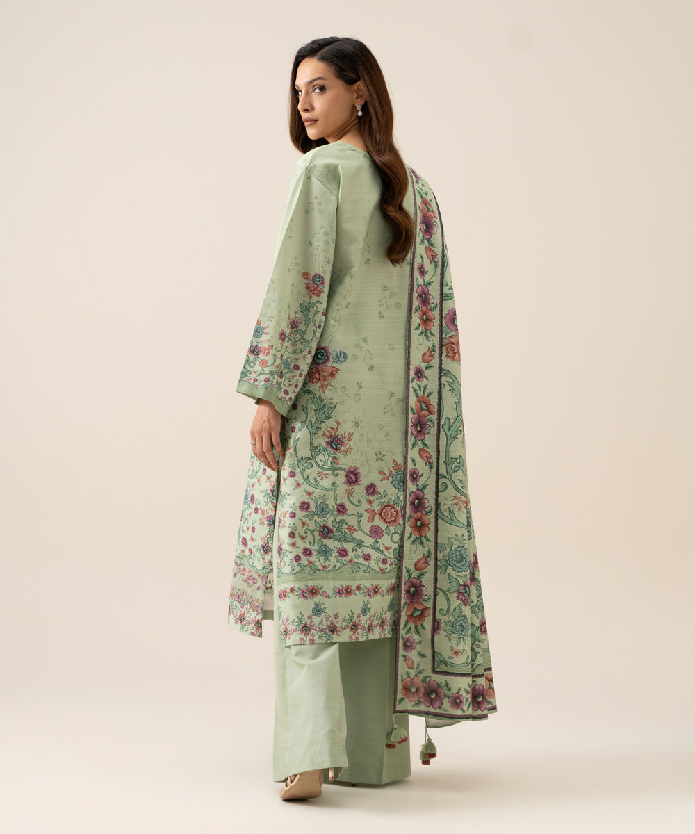 Women's Unstitched Light Khaddar Embroidered Mint Green 3 Piece Suit