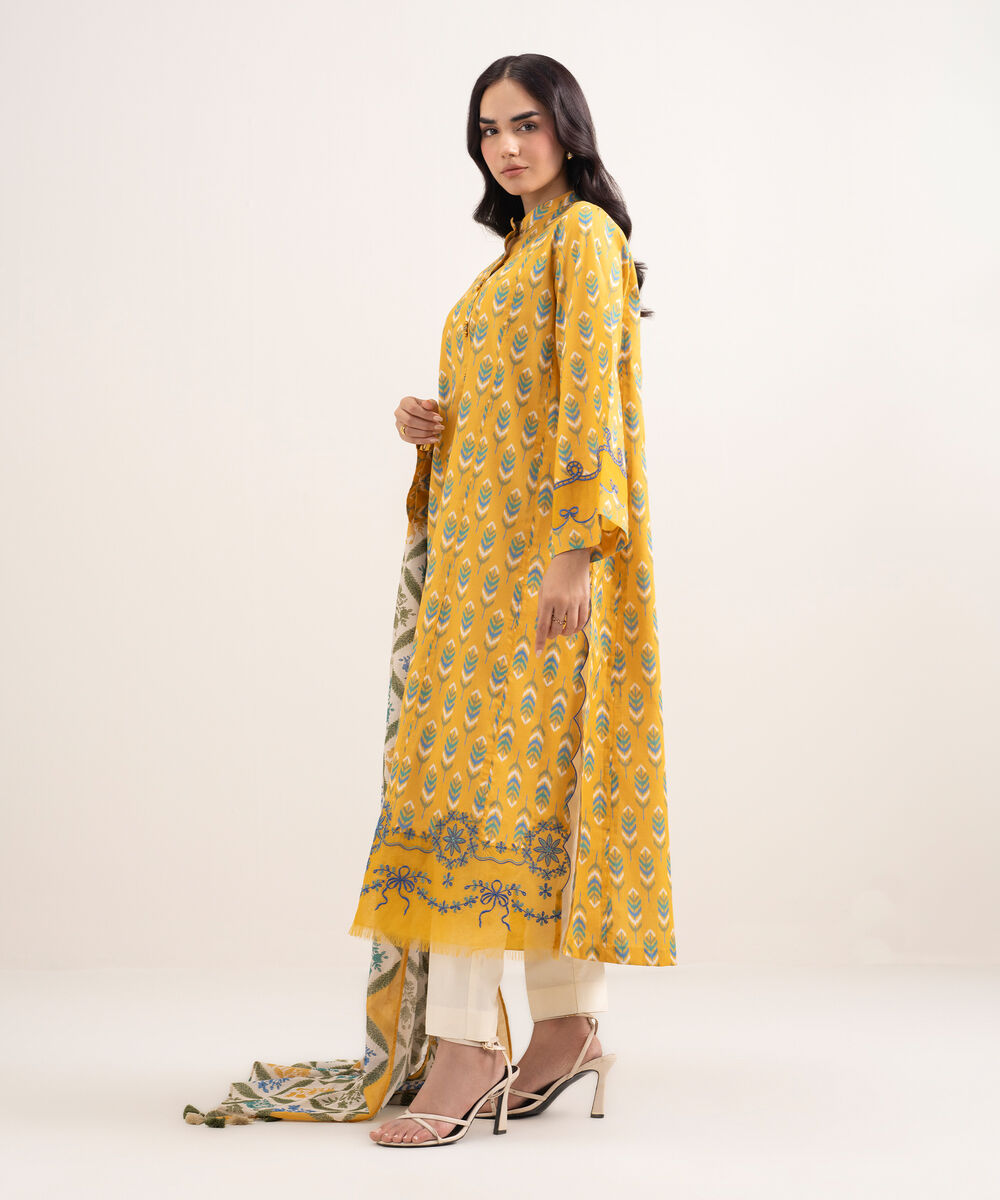 Women's Unstitched Lawn Embroidered Yellow 2 Piece Suit
