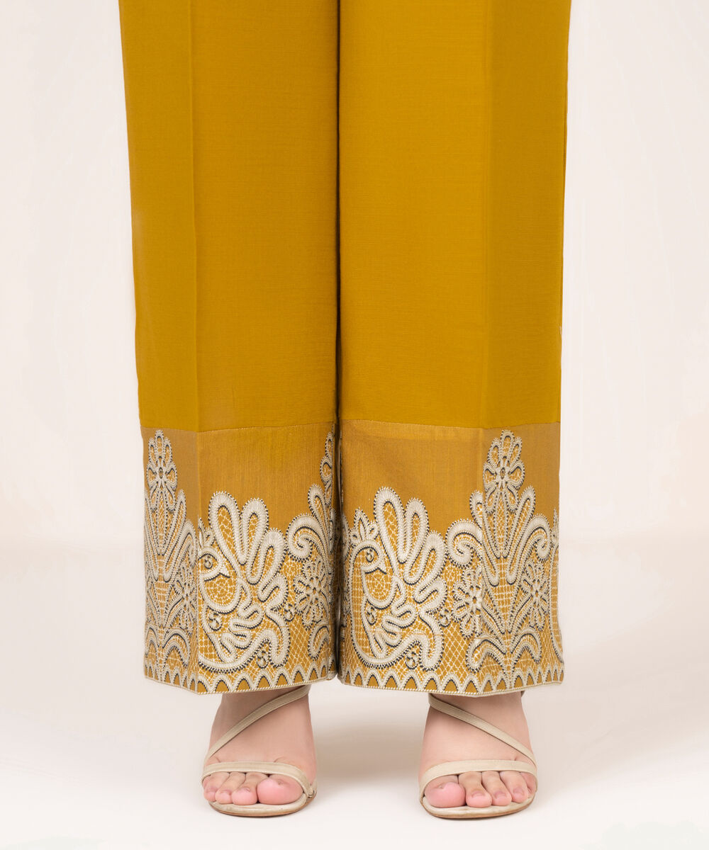 Women's RTW Cotton Solid Mustard Culottes