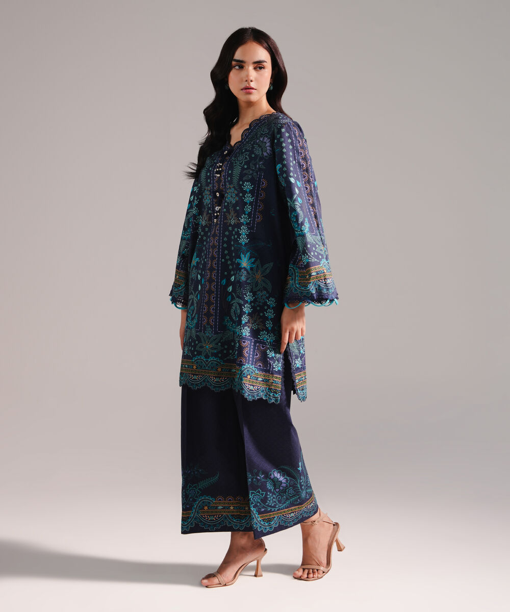 Women's RTW Lawn Printed Dark Blue 2 Piece Suit