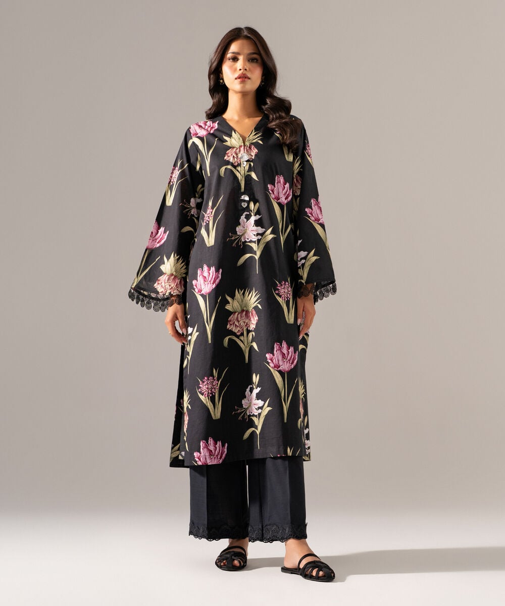 Women's RTW Cross Hatch Printed Black Straight Shirt