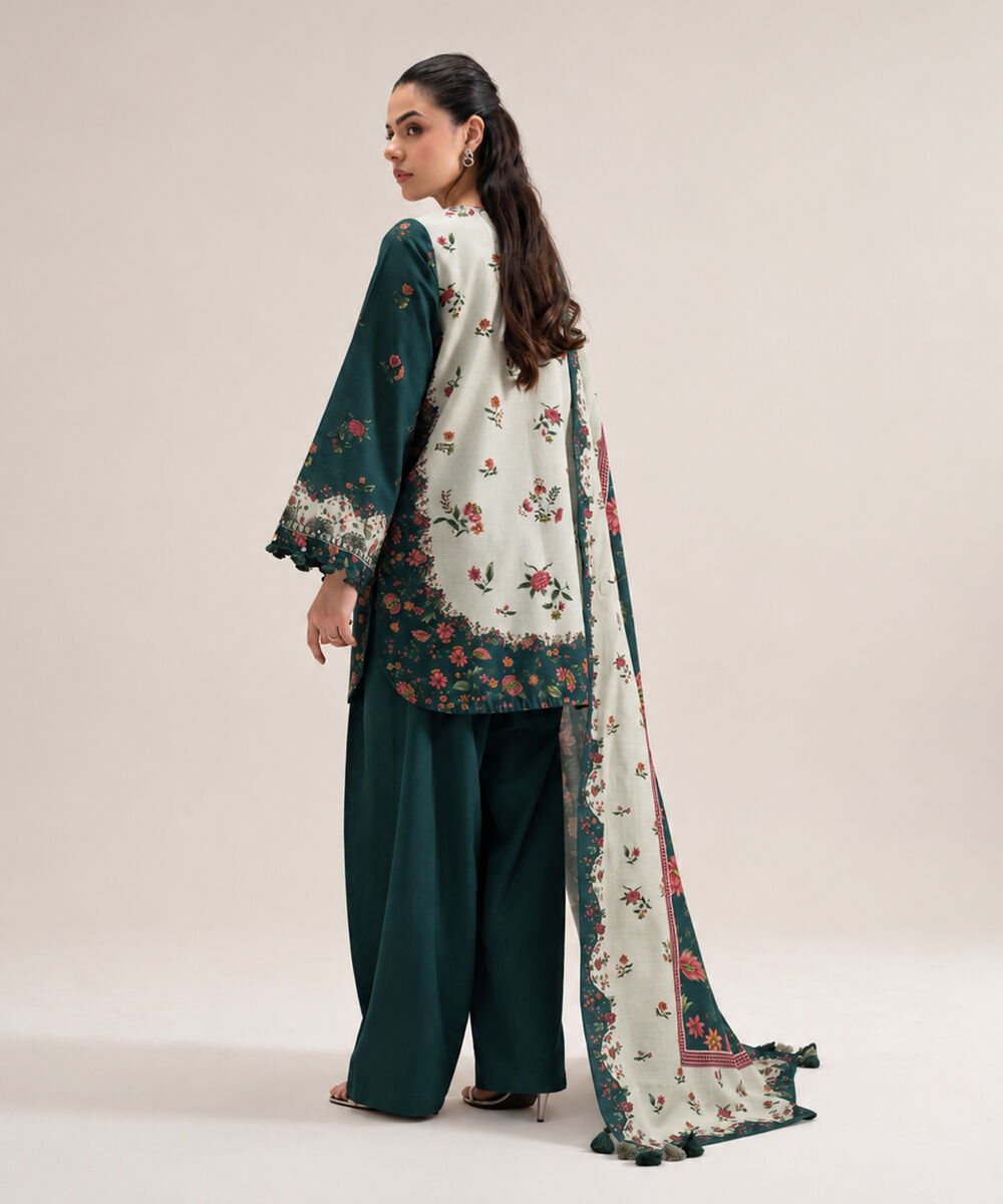 Women's Unstitched Premium Khaddar Printed Off White 3 Piece Suit