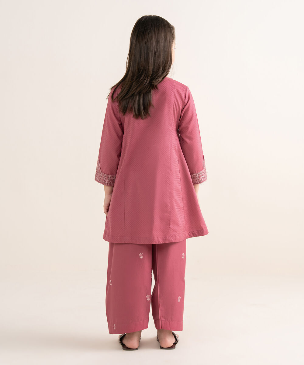 Girls Two Piece Embroidered Textured Lawn Suit