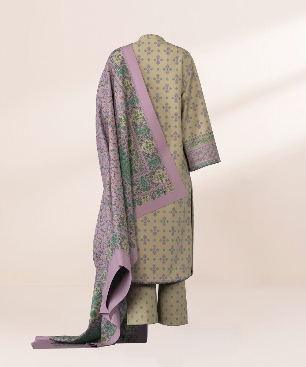 Women's Unstitched Viscose Khaddar Printed Green 3 Piece Suit