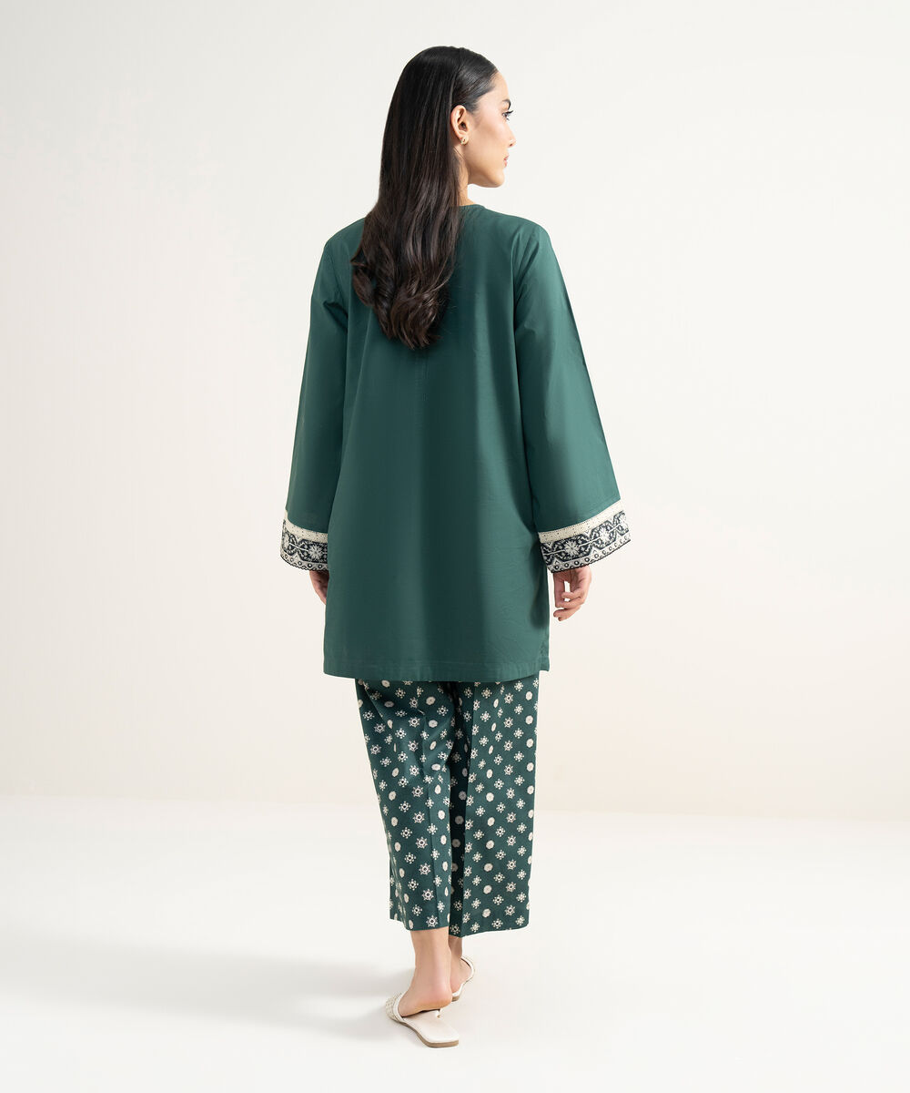 Women's RTW Lawn Solid Green Straight Shirt