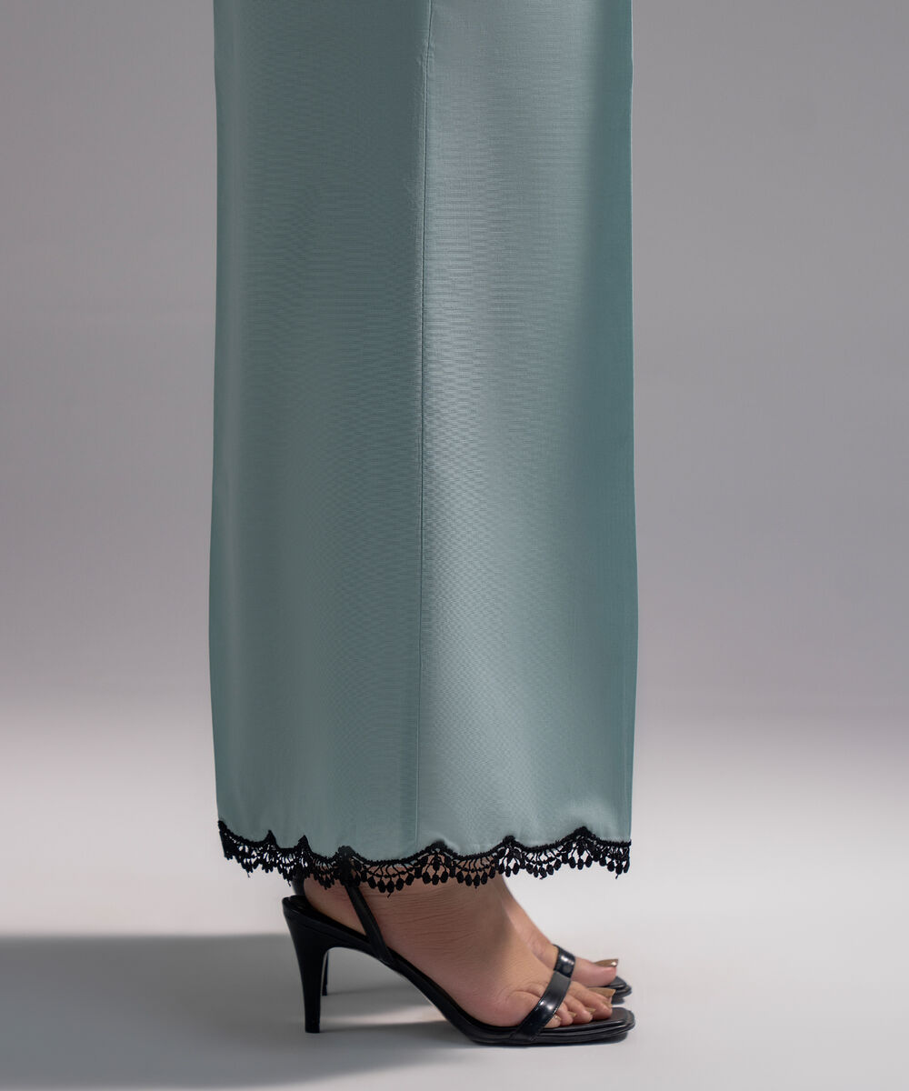 Women's RTW Cambric Solid Green Flared Pants