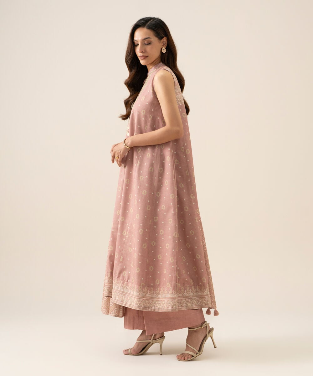 Women's Unstitched Light Khaddar Printed Light Tea Pink 3 Piece Suit