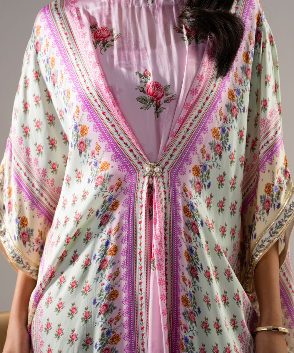 Women's RTW White Featheer Chamoz Printed Blue Kaftan