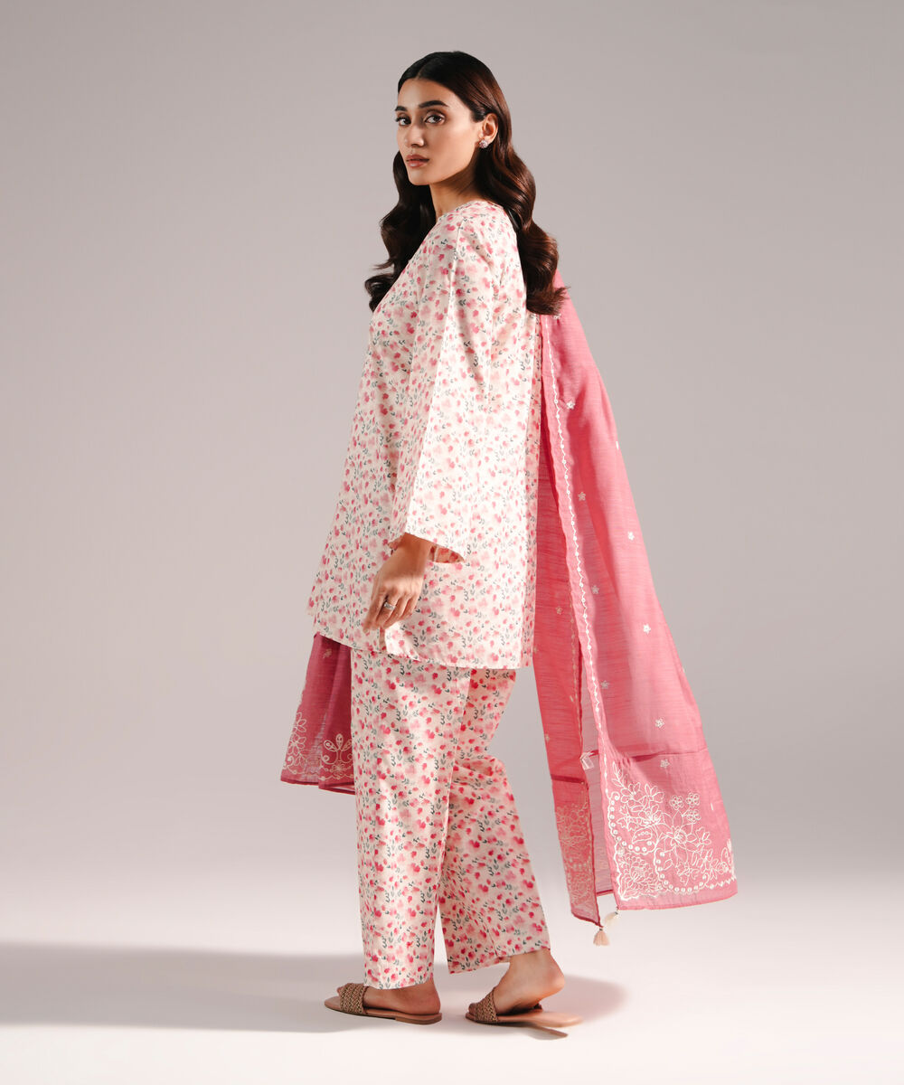 Women's RTW Zari Lawn Printed Off White 3 Piece Suit