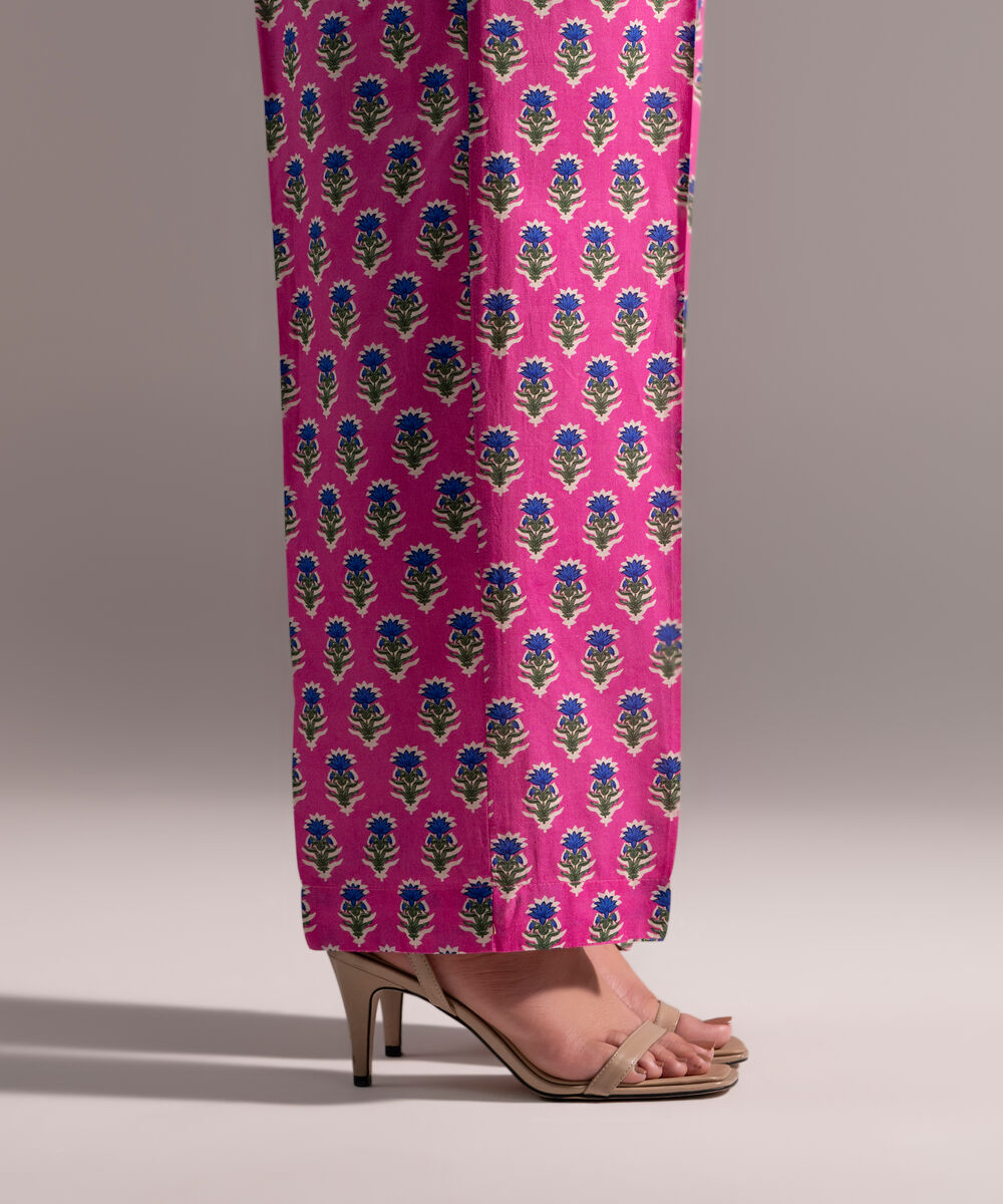 Women's RTW Cambric Printed Pink Straight Pants