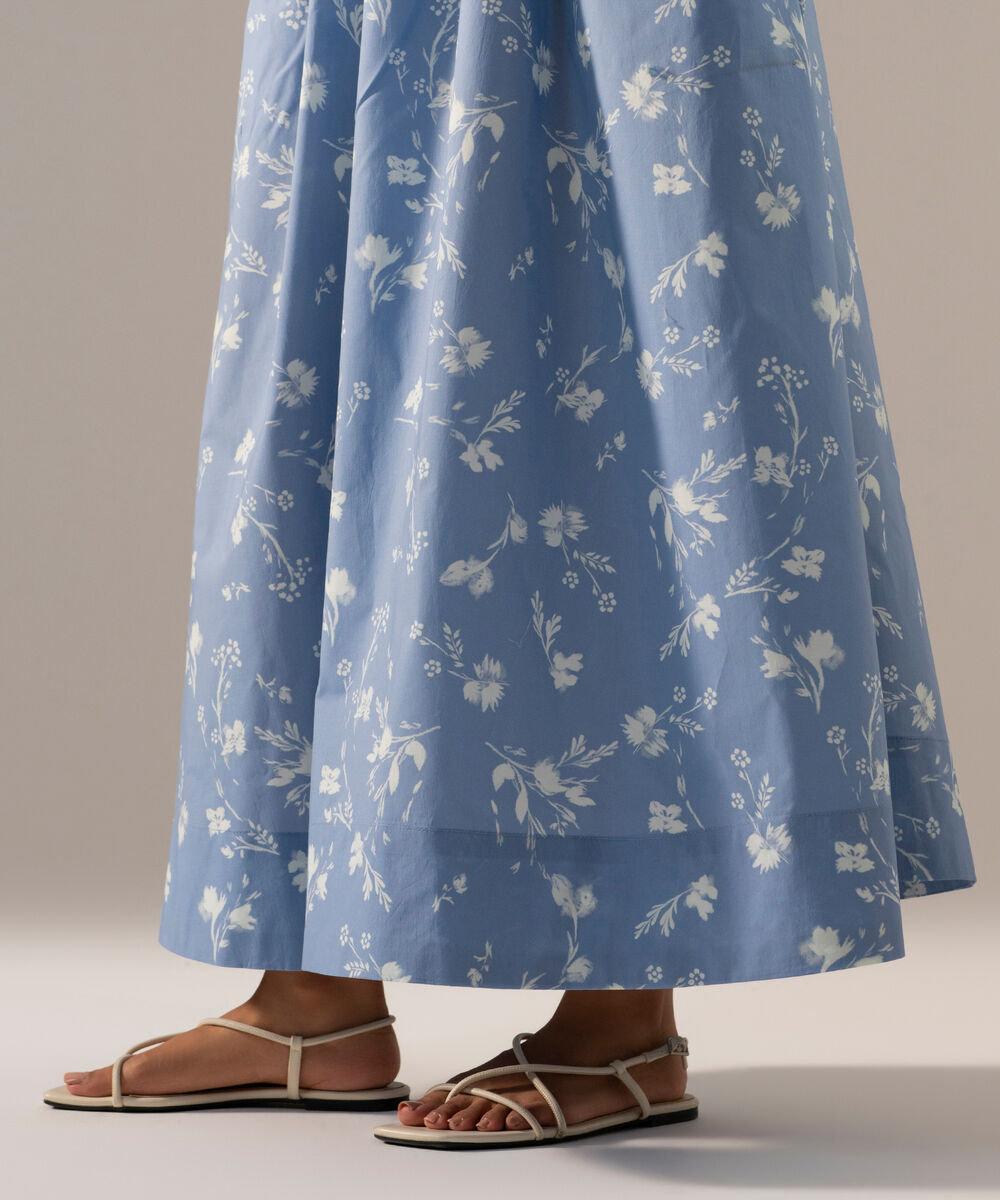 Women's RTW Poplin Printed Blue Skirt