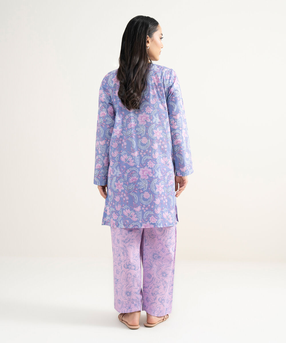 Women's RTW Lawn Printed Purple Straight Shirt