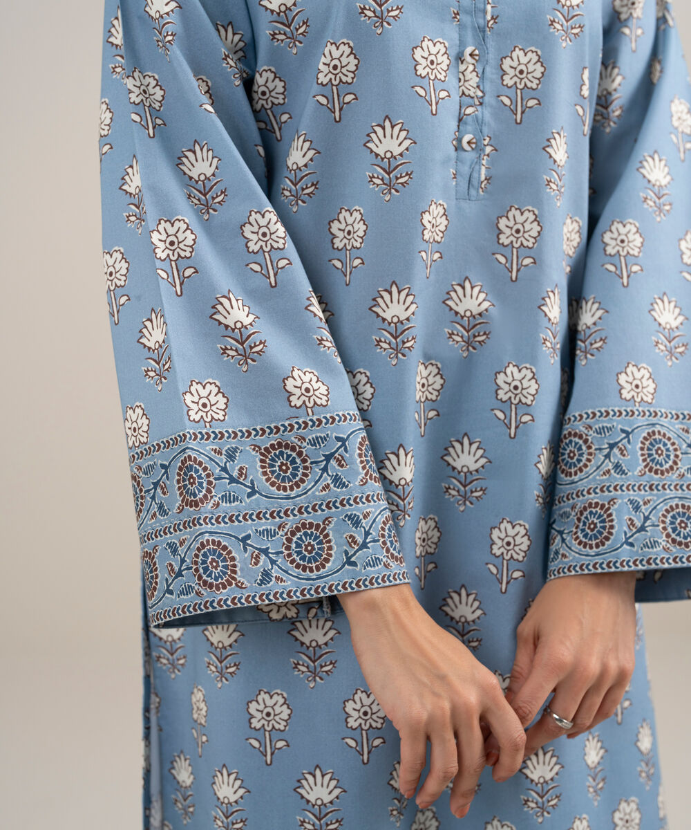 Women's Unstitched Lawn Printed Ice Blue 3 Piece Suit