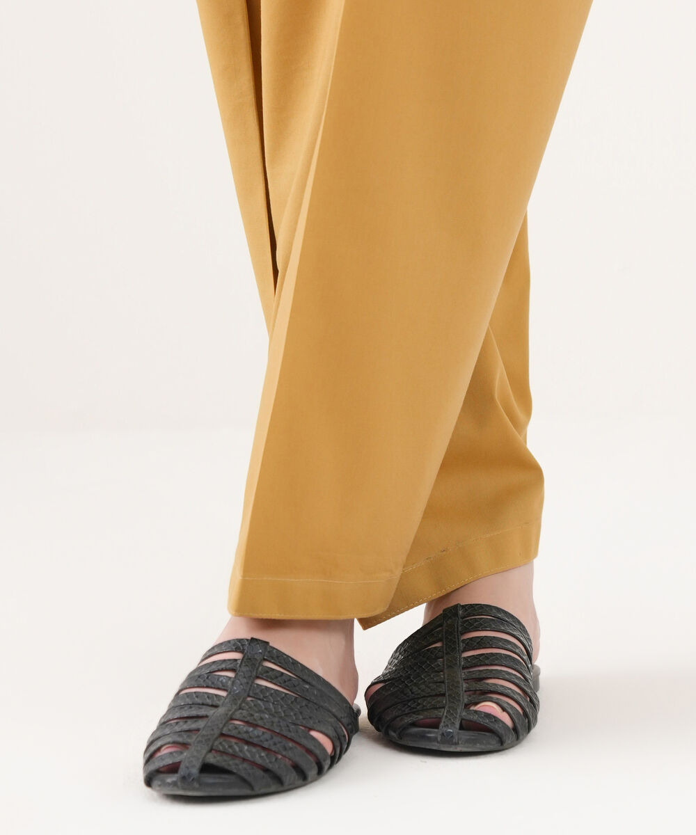 Women's RTW Linen Viscose Solid Yellow Shalwar