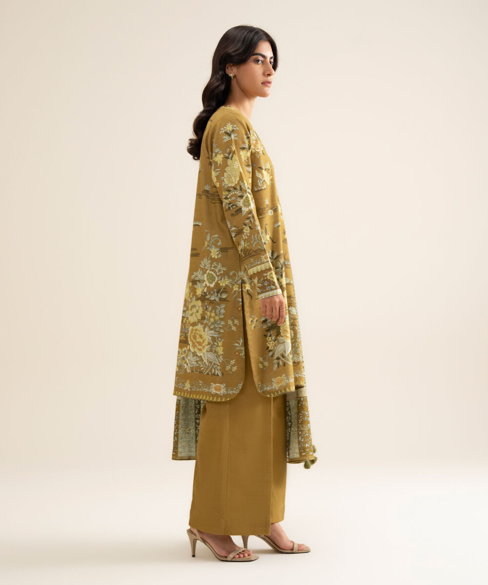 Women's Unstitched Lawn Printed Olive Green 3 Piece Suit