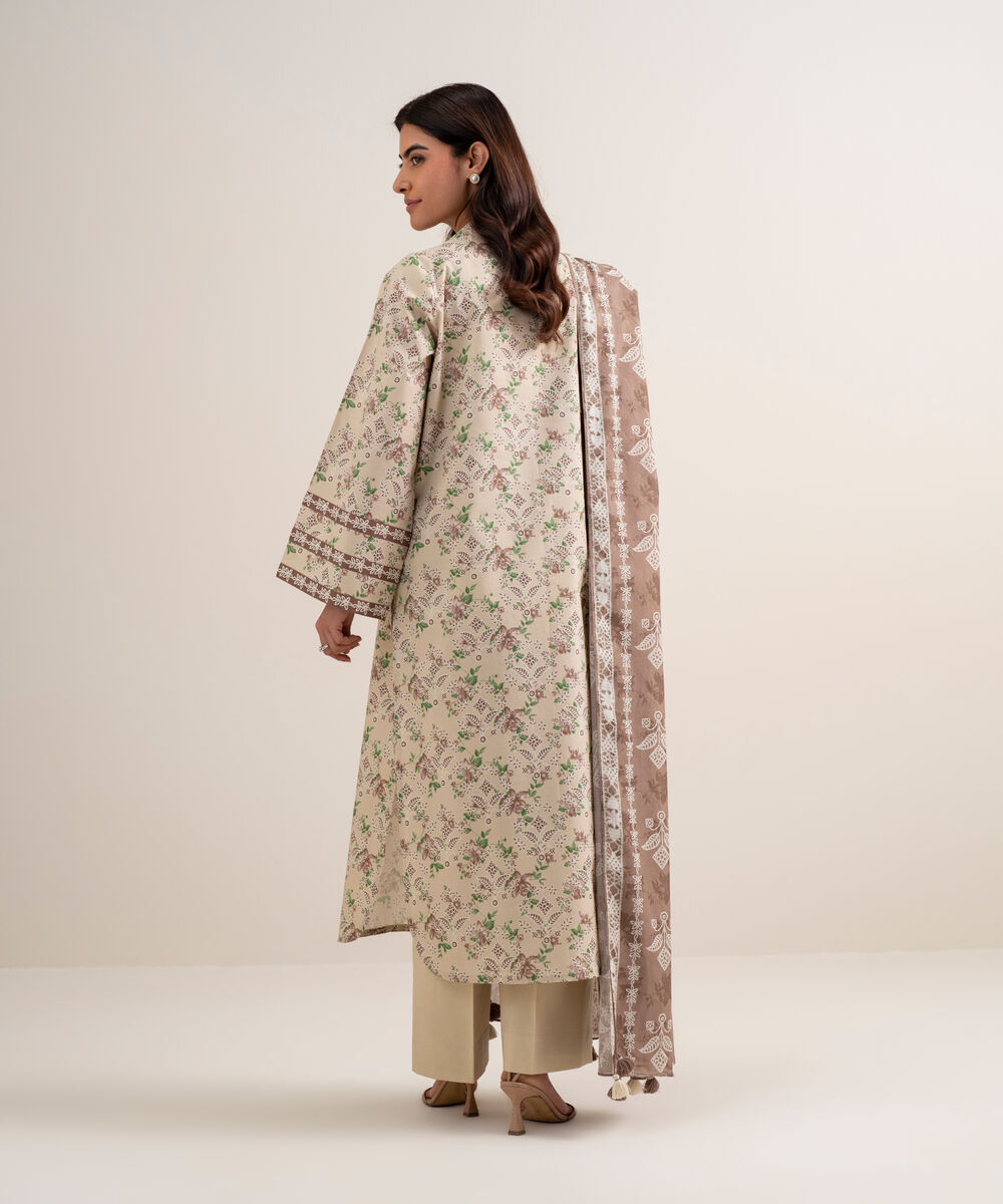 Women's Unstitched Lawn Embroidered Light Beige 3 Piece Suit