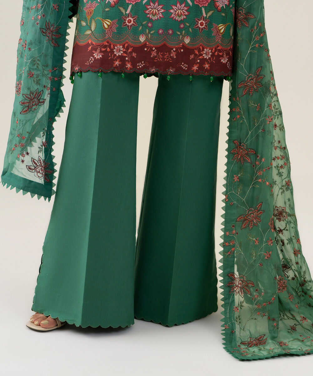 Women's Unstitched Blended Chiffon Printed Green  3 Piece Suit