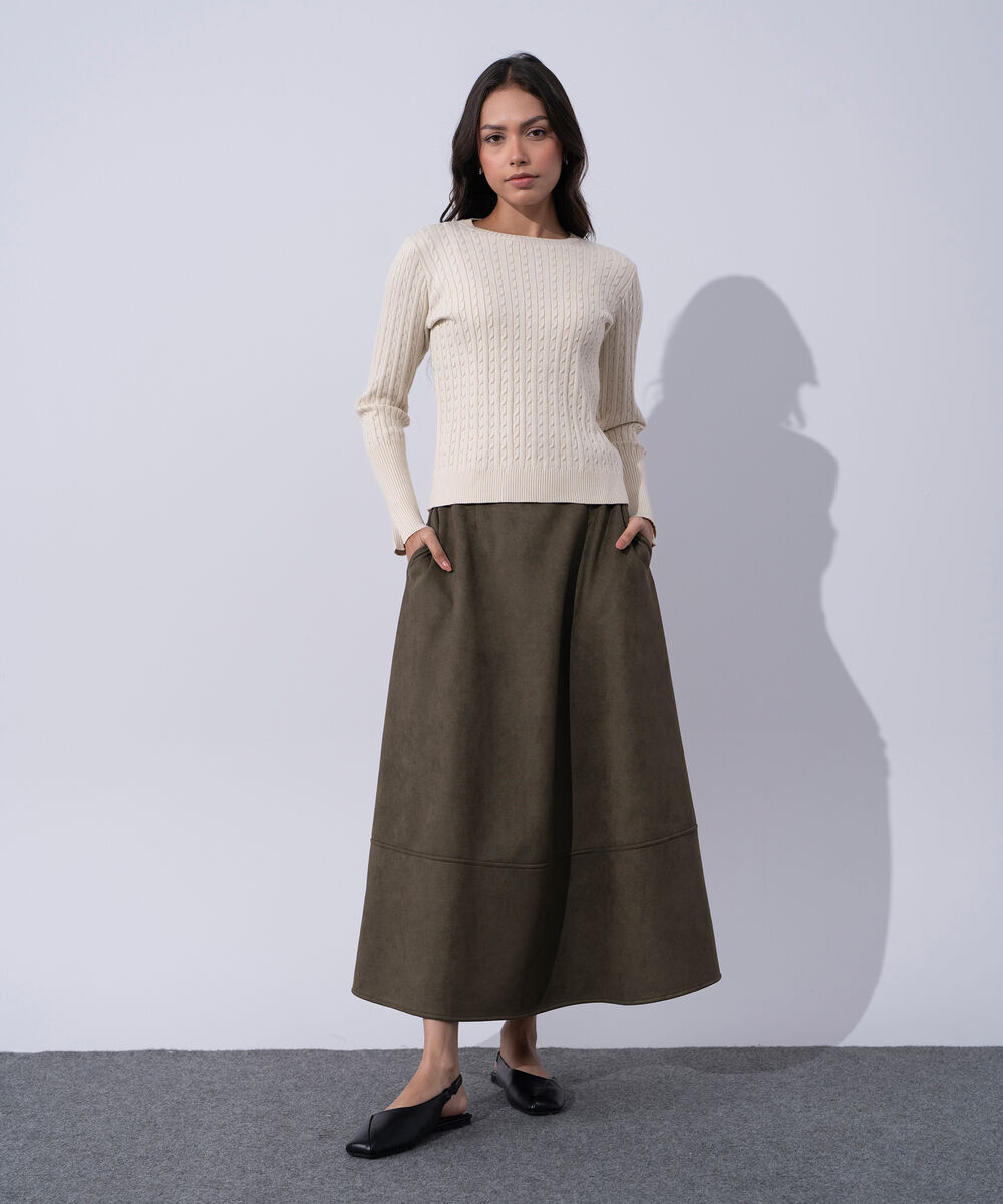 Women's Western Wear Ecru Textured Cable-Knit Jumper