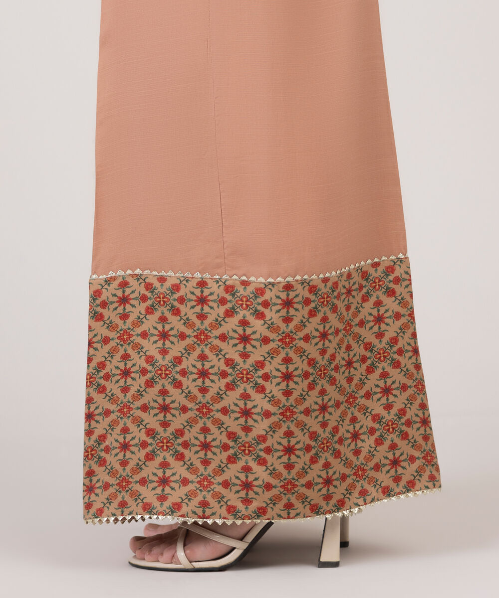 Women's RTW Viscose Raw Silk Pink Solid Flared Pants