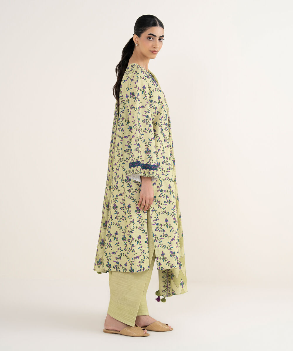 Women's Unstitched Printed Khaddar Beige 3 Piece Suit
