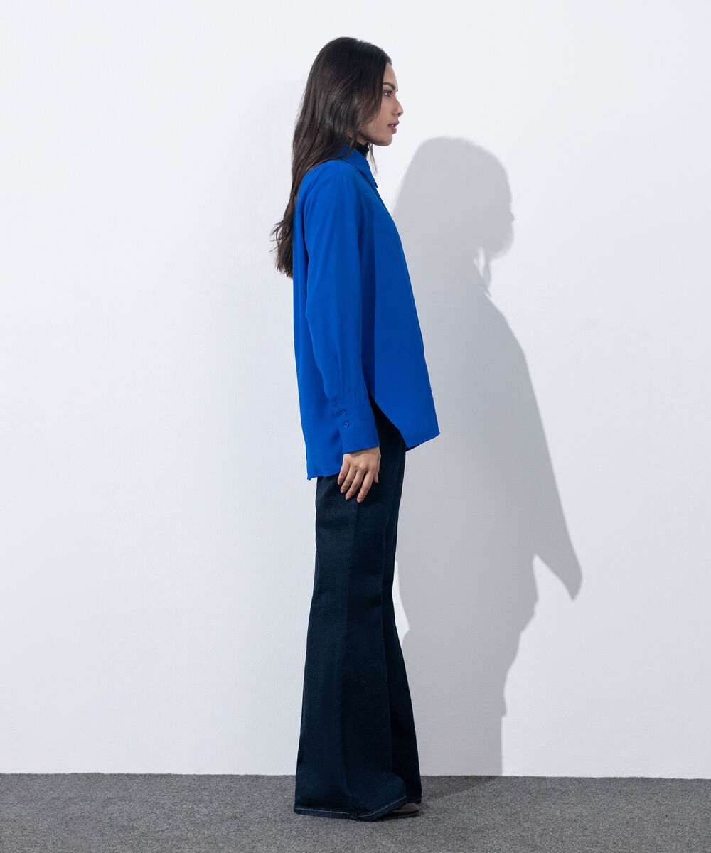 Women's Western Wear Blue Button Through Sheer Shirt