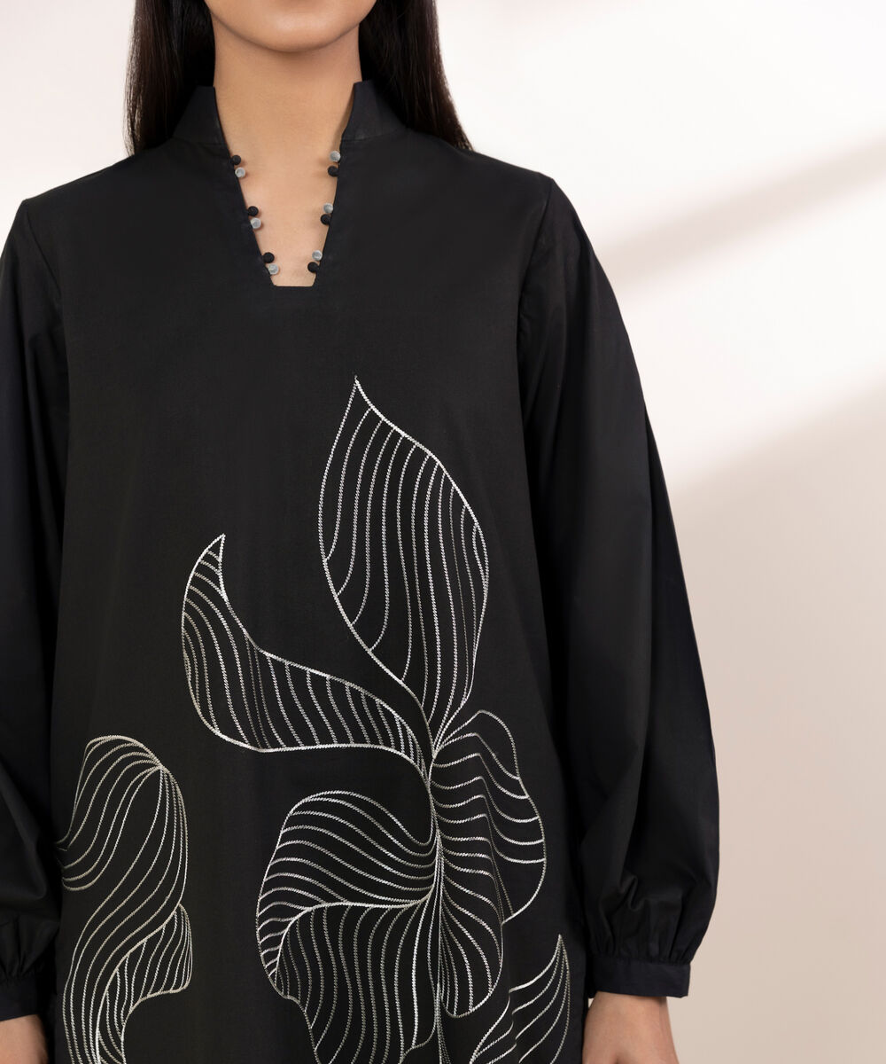 Women's Unstitched Lawn Embroidered Black 3 Piece Suit