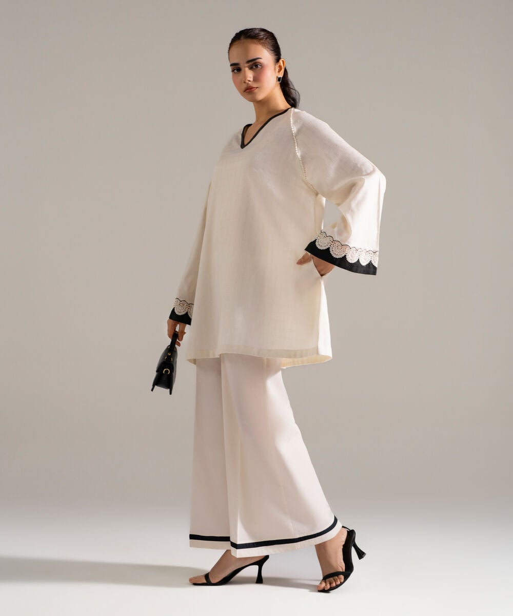 Women's RTW Dobby Printed Off White Straight Shirt
