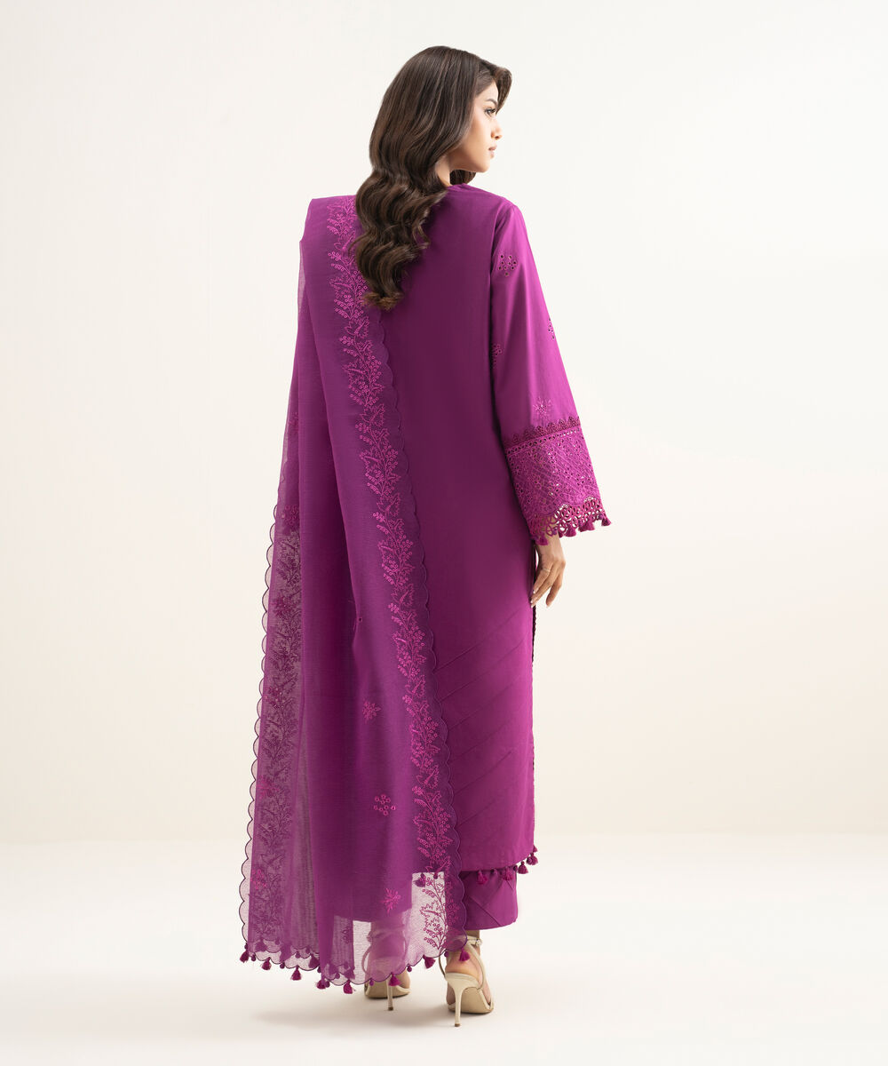 Women's Unstitched Textured Lawn Embroidered Purple 3 Piece Suit