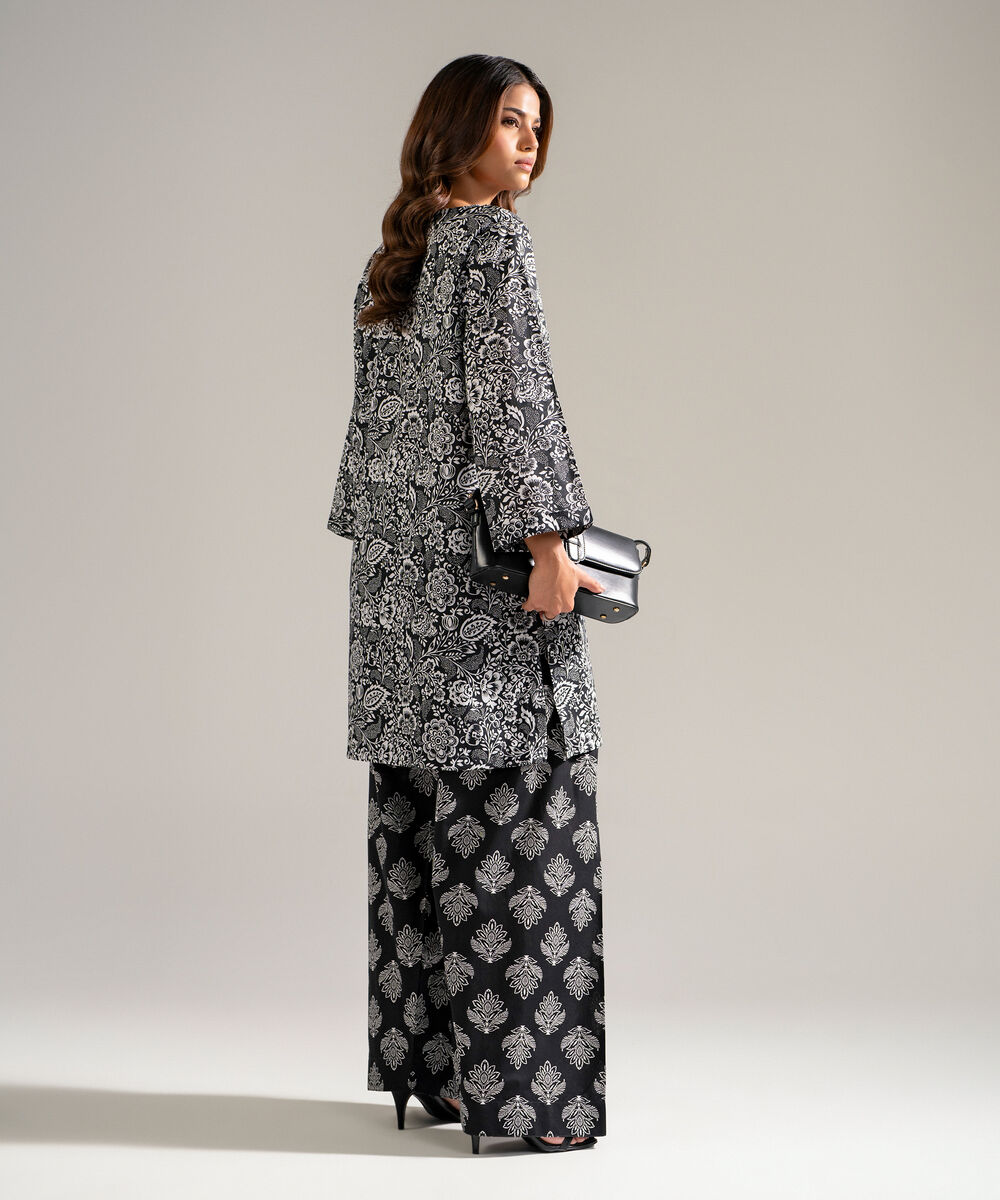 Women's RTW Lawn Printed Black Straight Shirt