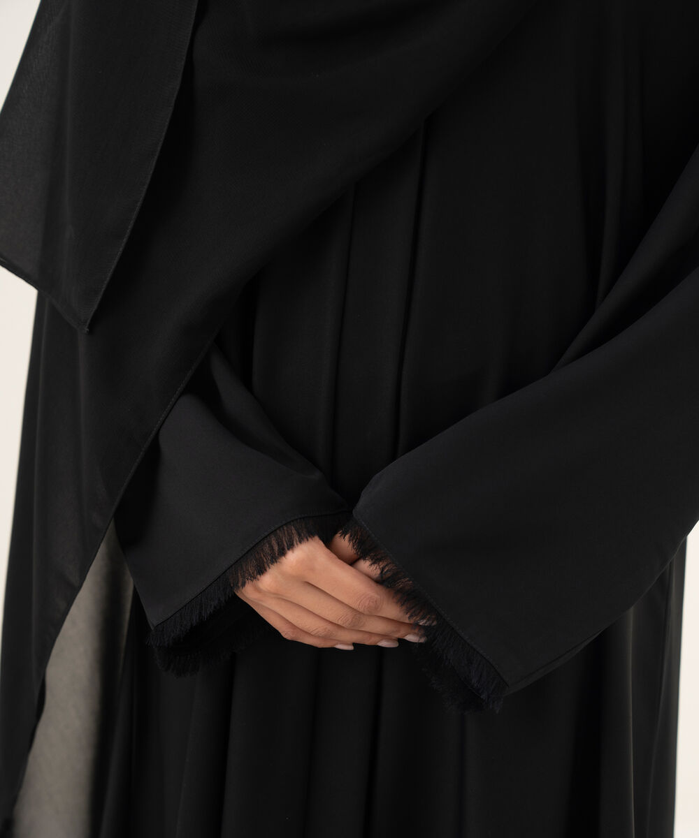 Women's black button through kimono Abaya