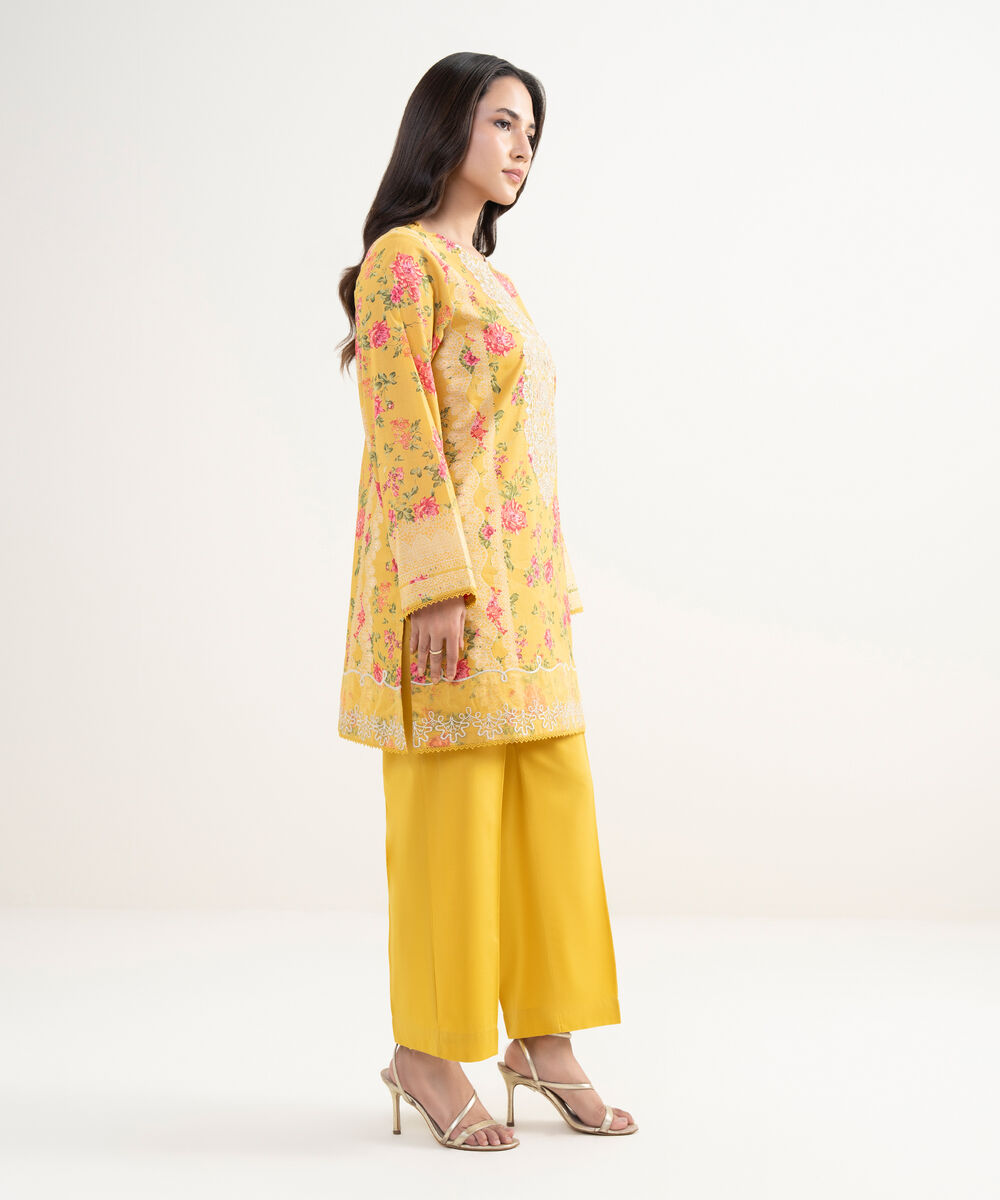 Women's RTW Lawn Embroidered Yellow Straight Shirt
