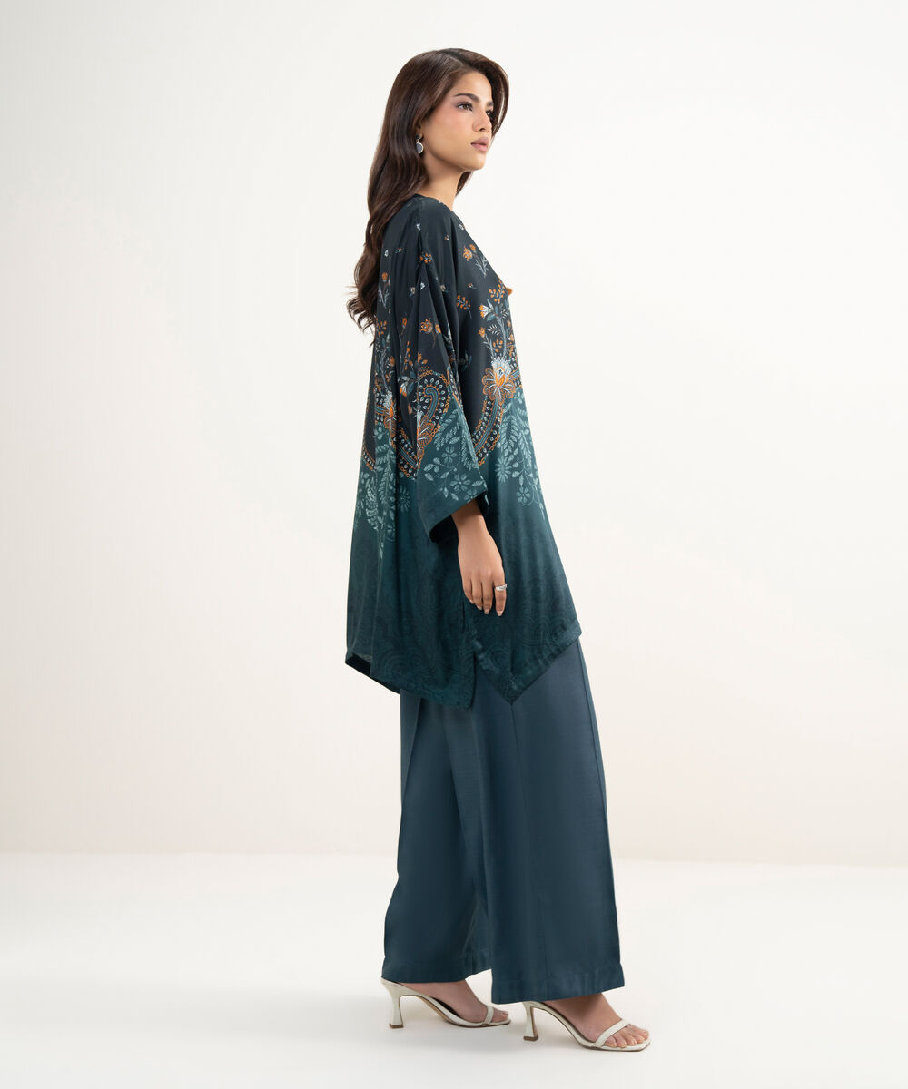 Women's RTW Premium Visocose Satin Embroidered Black 2 Piece Suit