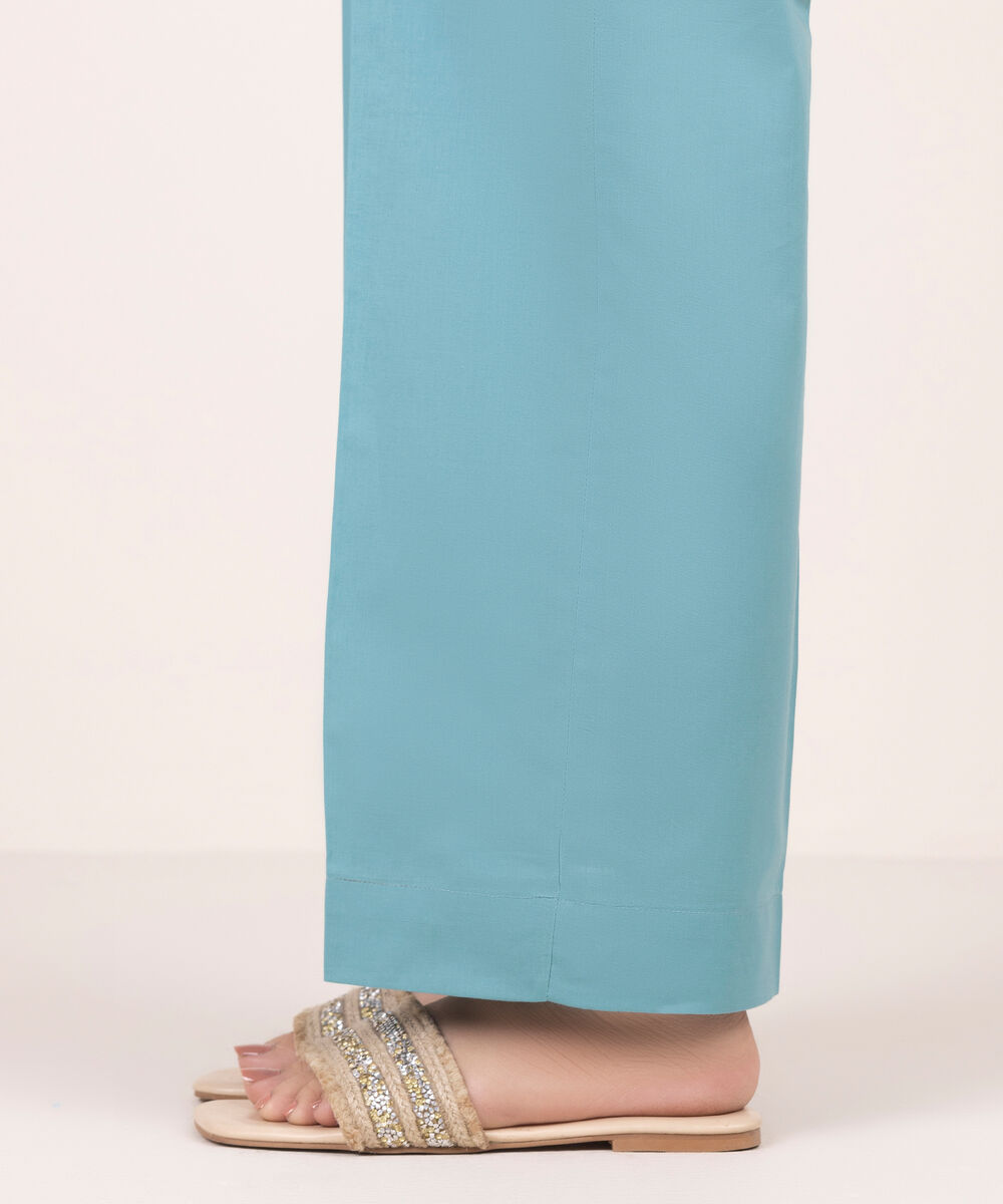 Women's RTW Lawn Solid Blue Straight Pants