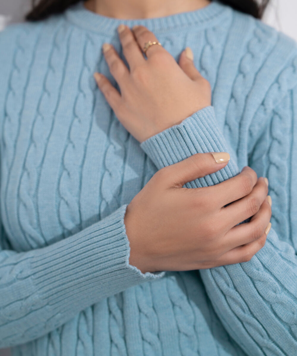 Women's Western Wear Blue Cable Knit Sweater