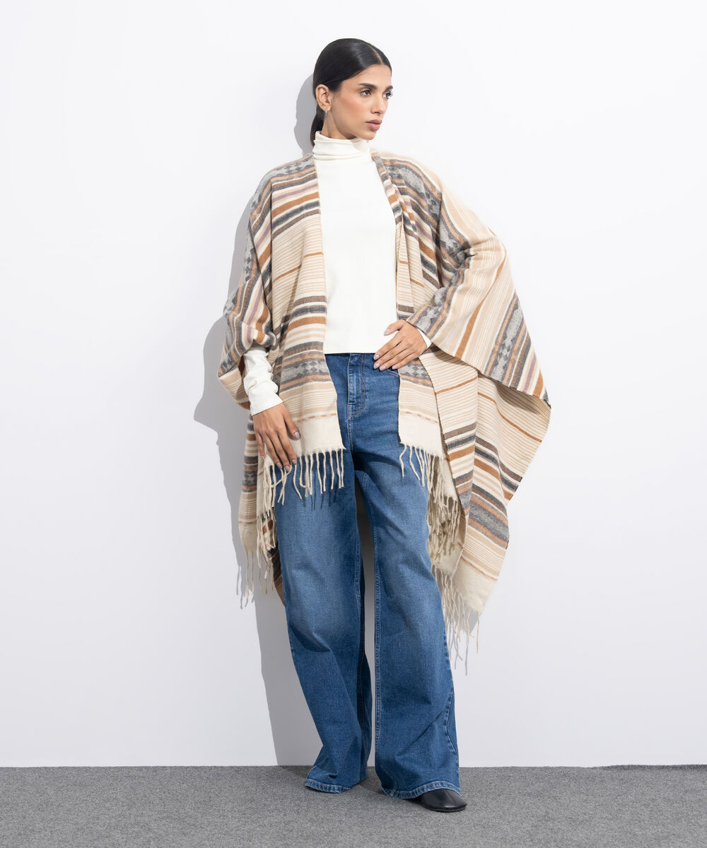 Women's Western Wear Off White Cape Shawl