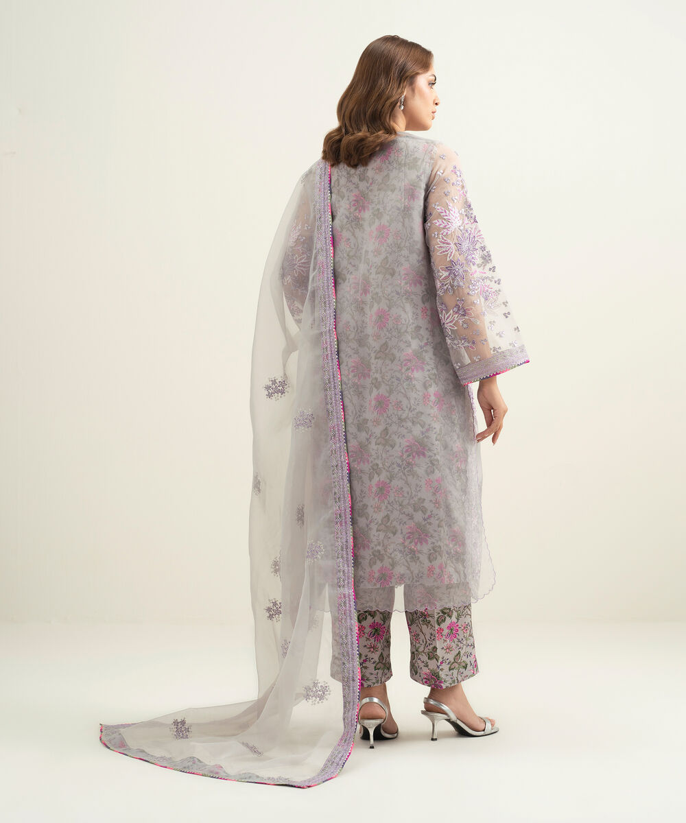 Women's RTW Blended Organza Embroidered Lilac 3 Piece Suit