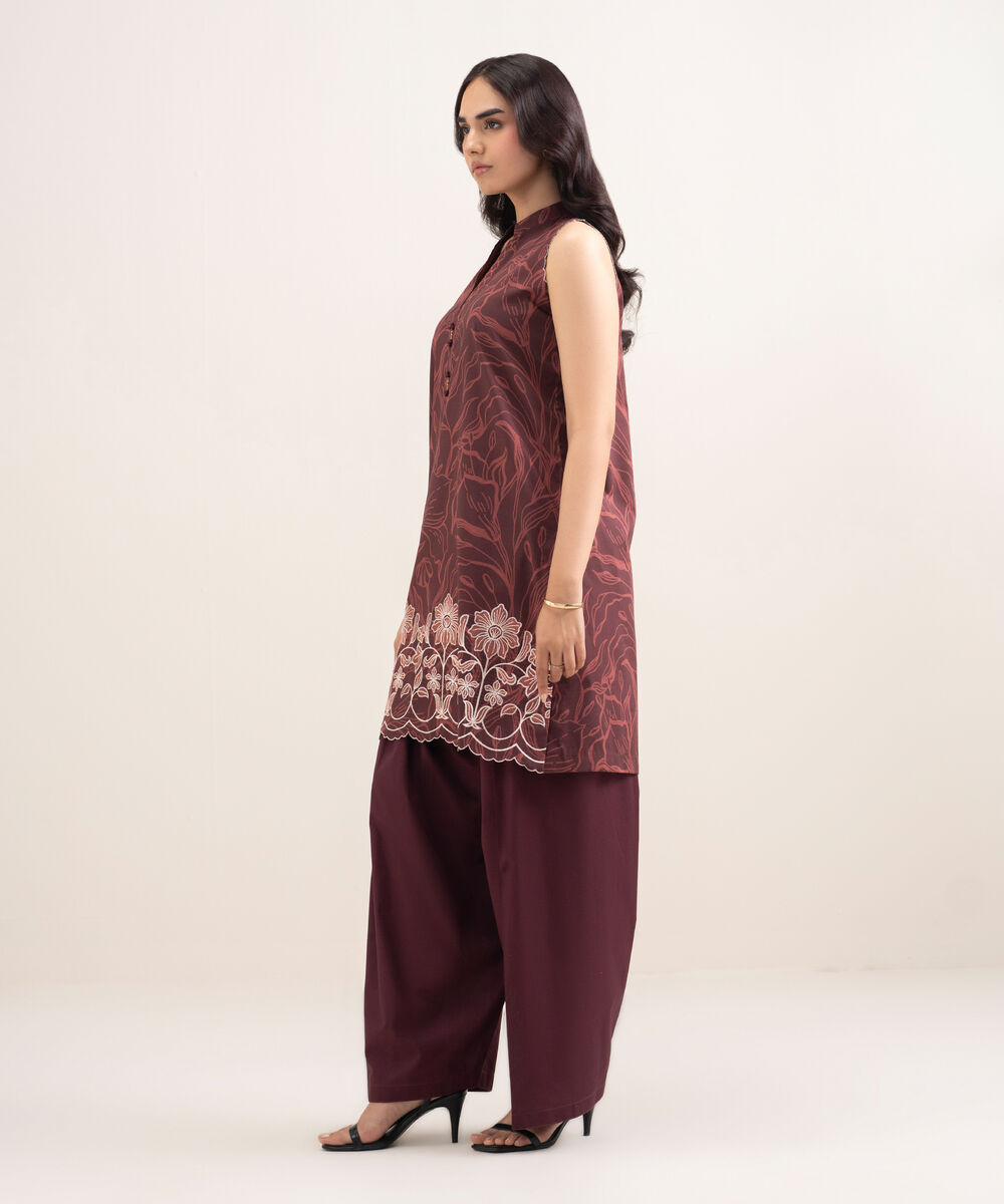 Women's Unstitched Lawn Embroidered Red 2 Piece Suit