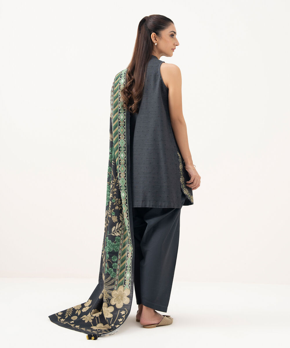 Women's Unstitched Light Khaddar Embroidered Grey 3 Piece Suit