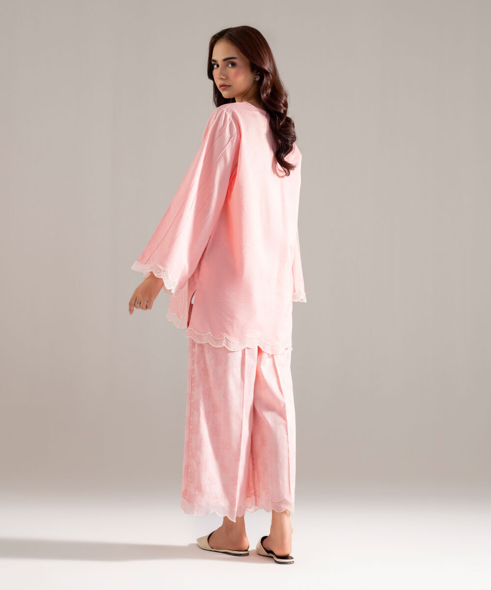 Women's RTW Dobby Solid Embroidered Pink Straight Shirt