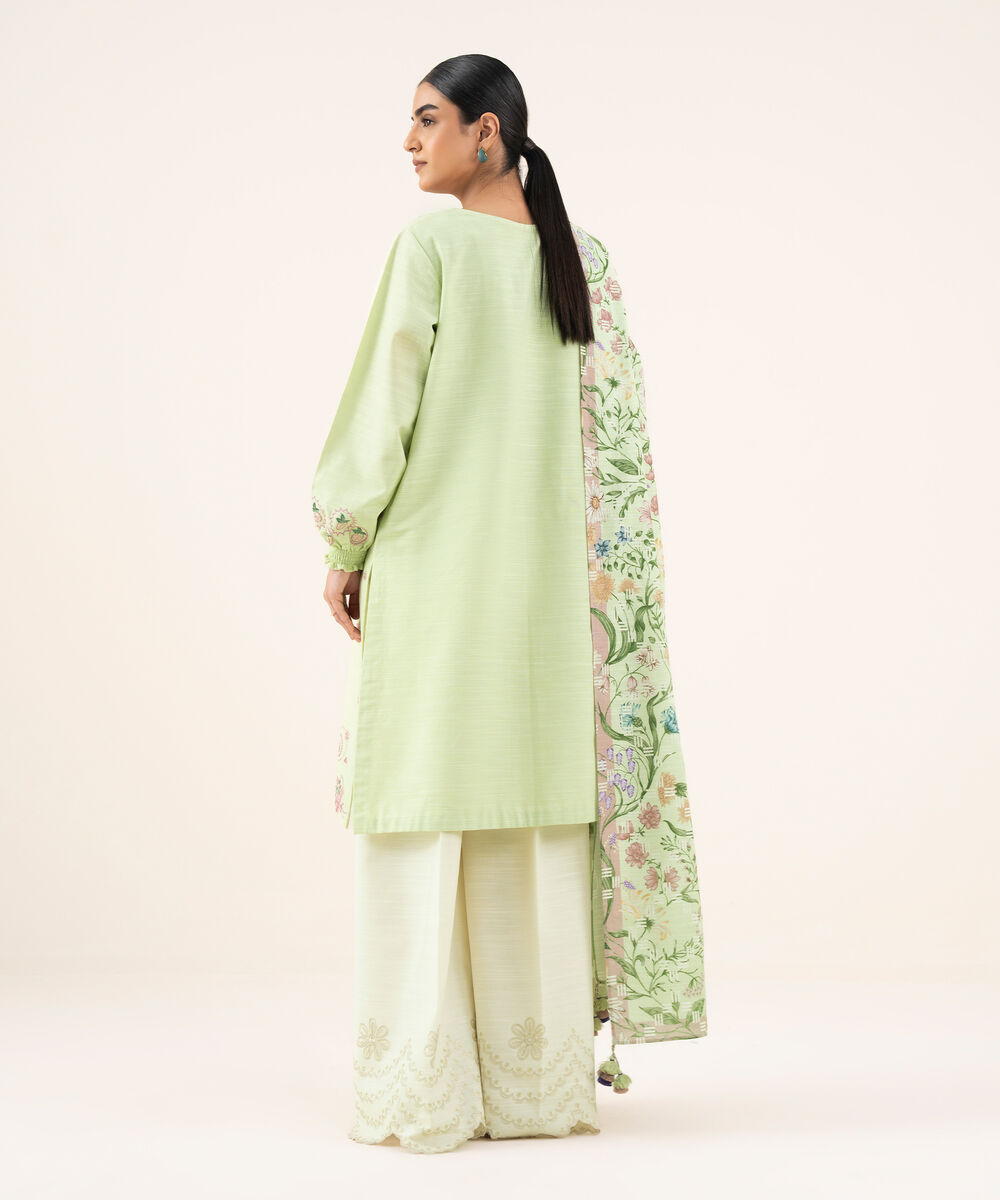 Women's Unstitched Khaddar Embroidered Green 2 Piece Suit