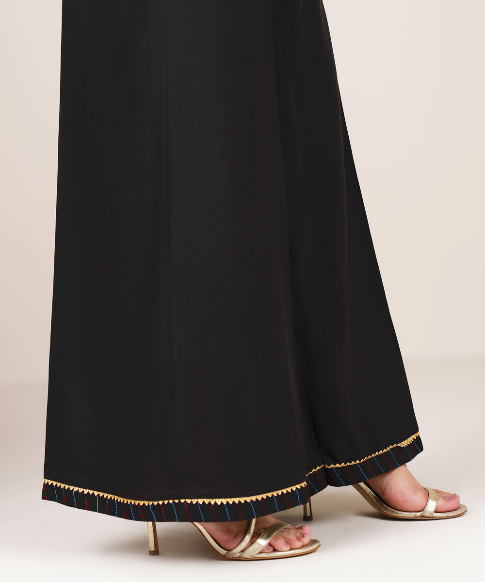 Women's RTW Viscose Linen Solid Black Flared Pants